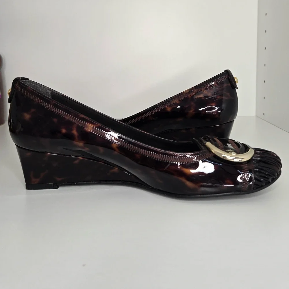 Stuart Weitzman Tortoiseshell Patent Leather Wedge Pumps | Size 7| Made in Spain